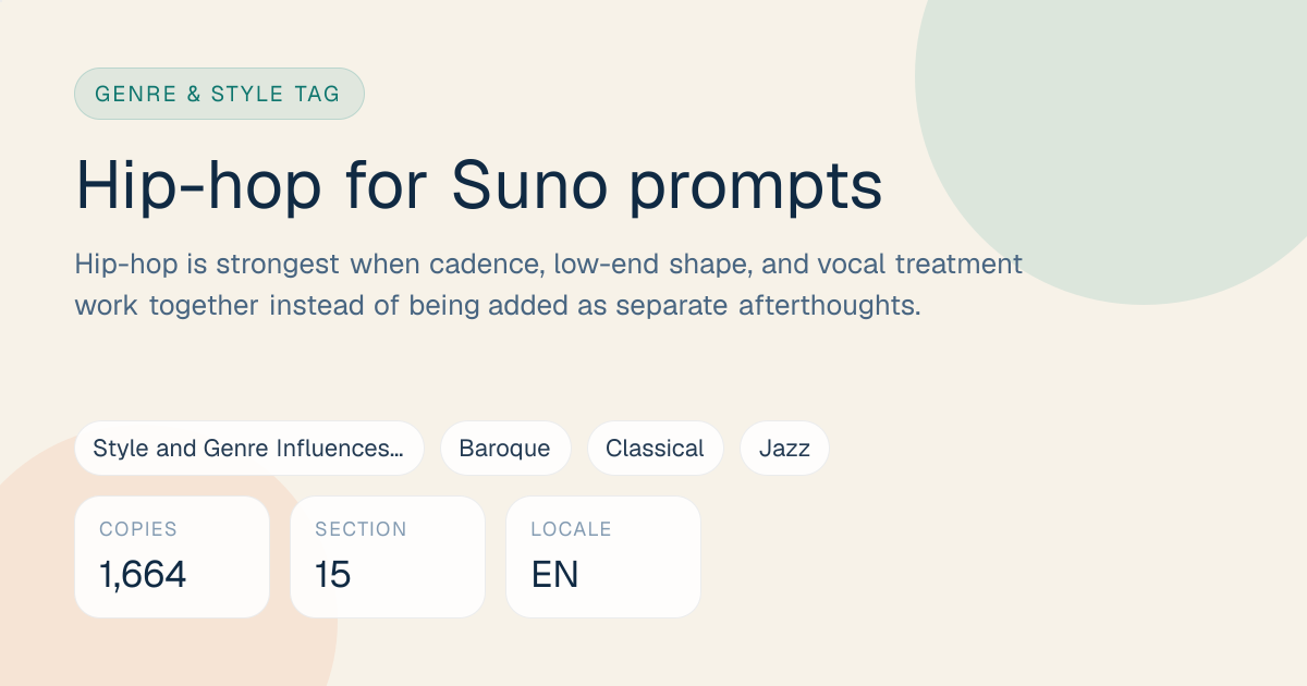 Hip-hop Tag for Suno Prompts: Meaning, Examples & Pairings | SunoPromptPro